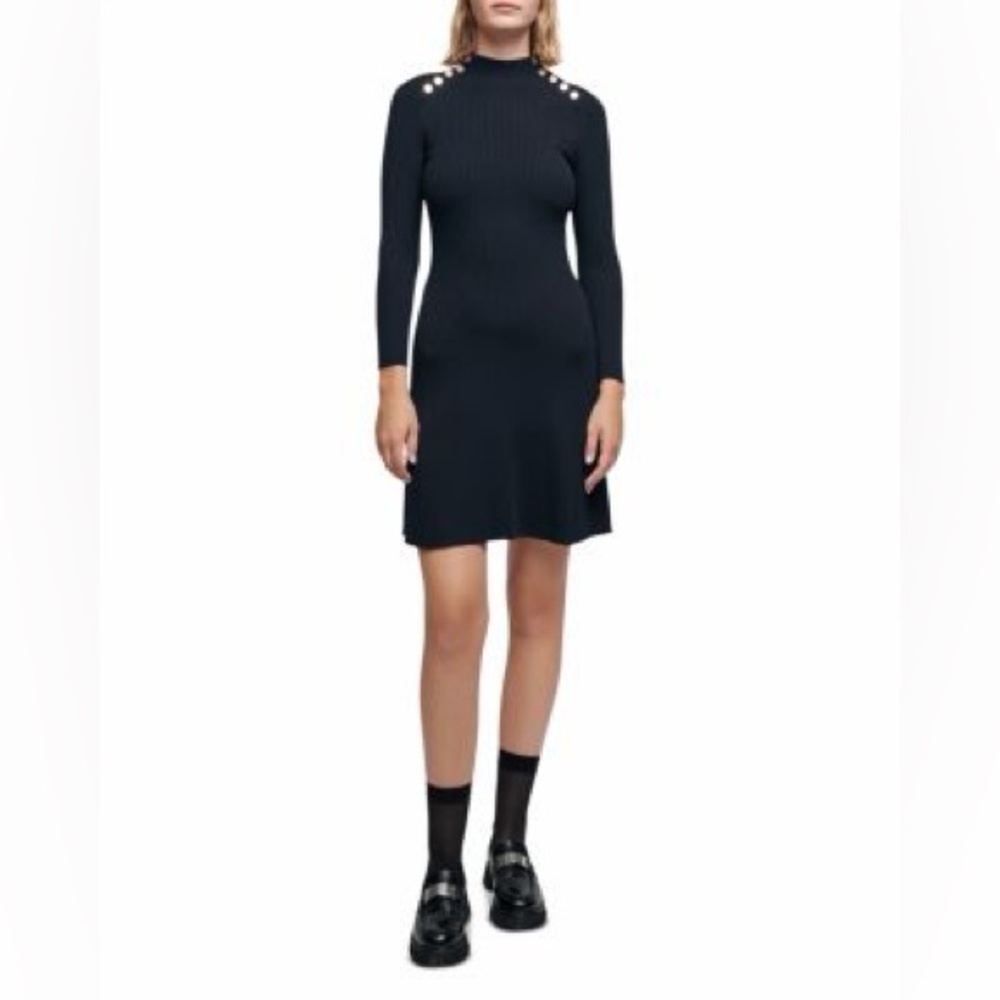 Maje button shoulder rib knit mini dress